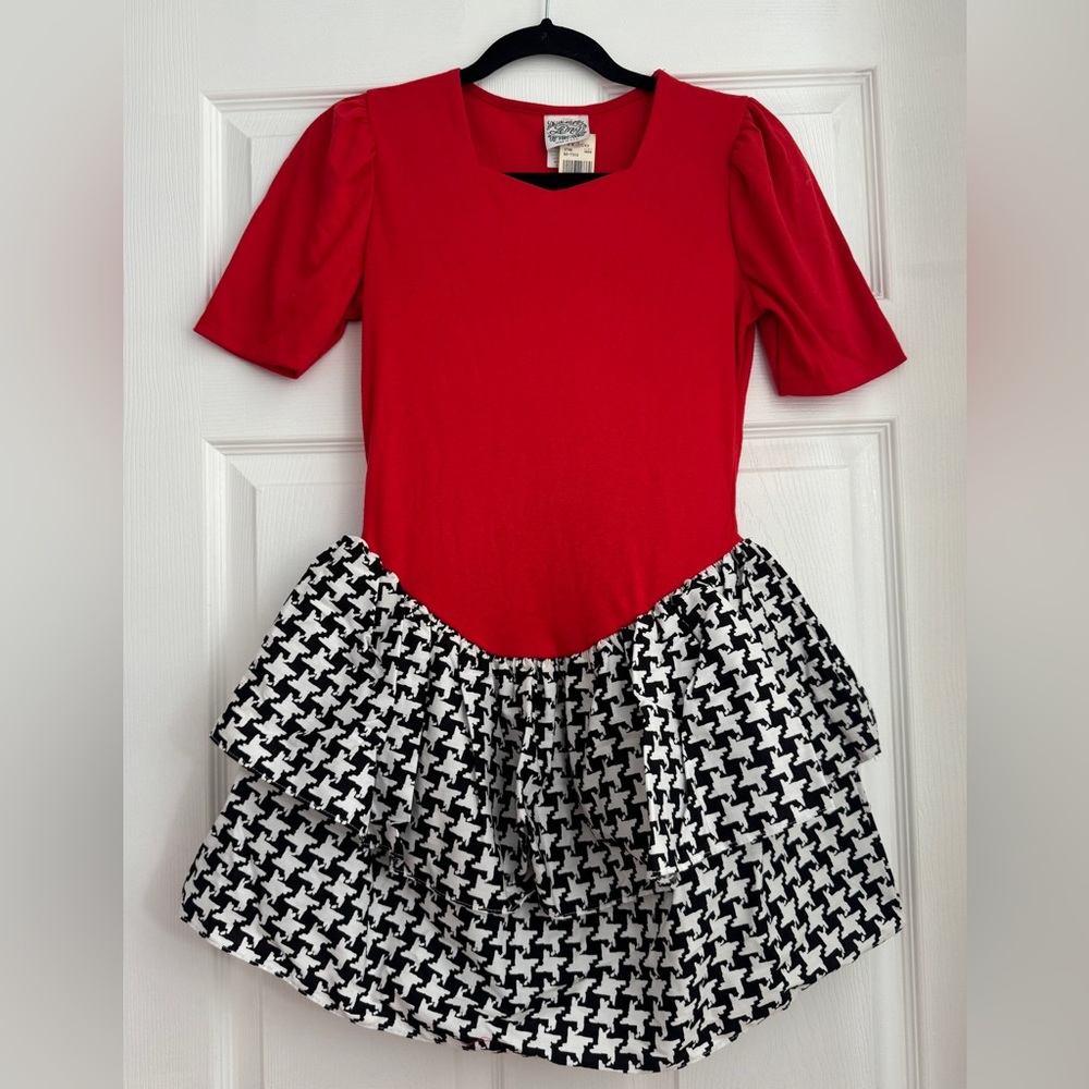 Le Maj Red with Houndstooth Girls Dress, Size 14 - NWT